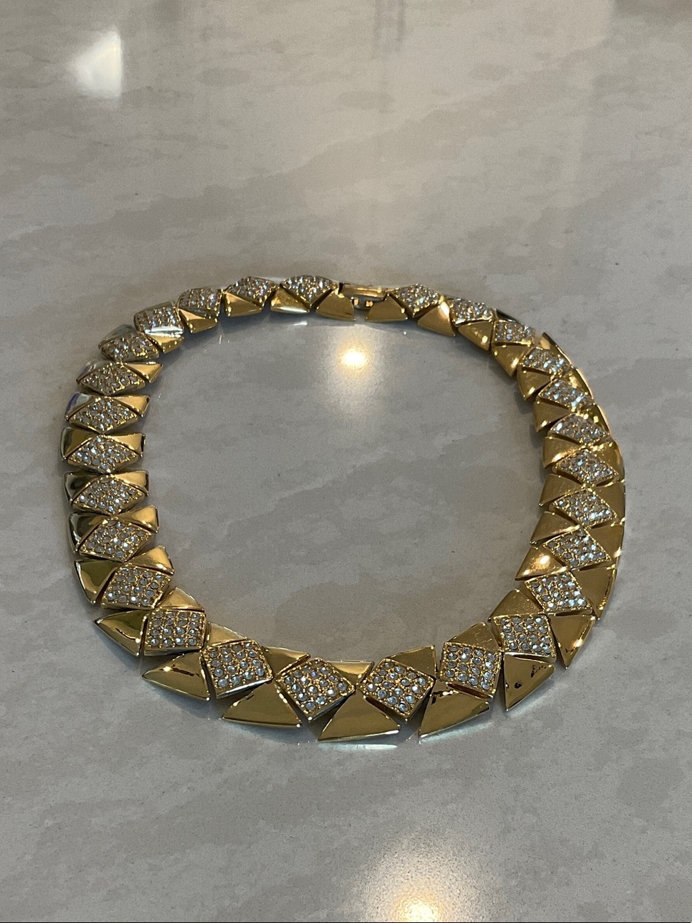 Gold Crystal Pyramid-Link Necklace
